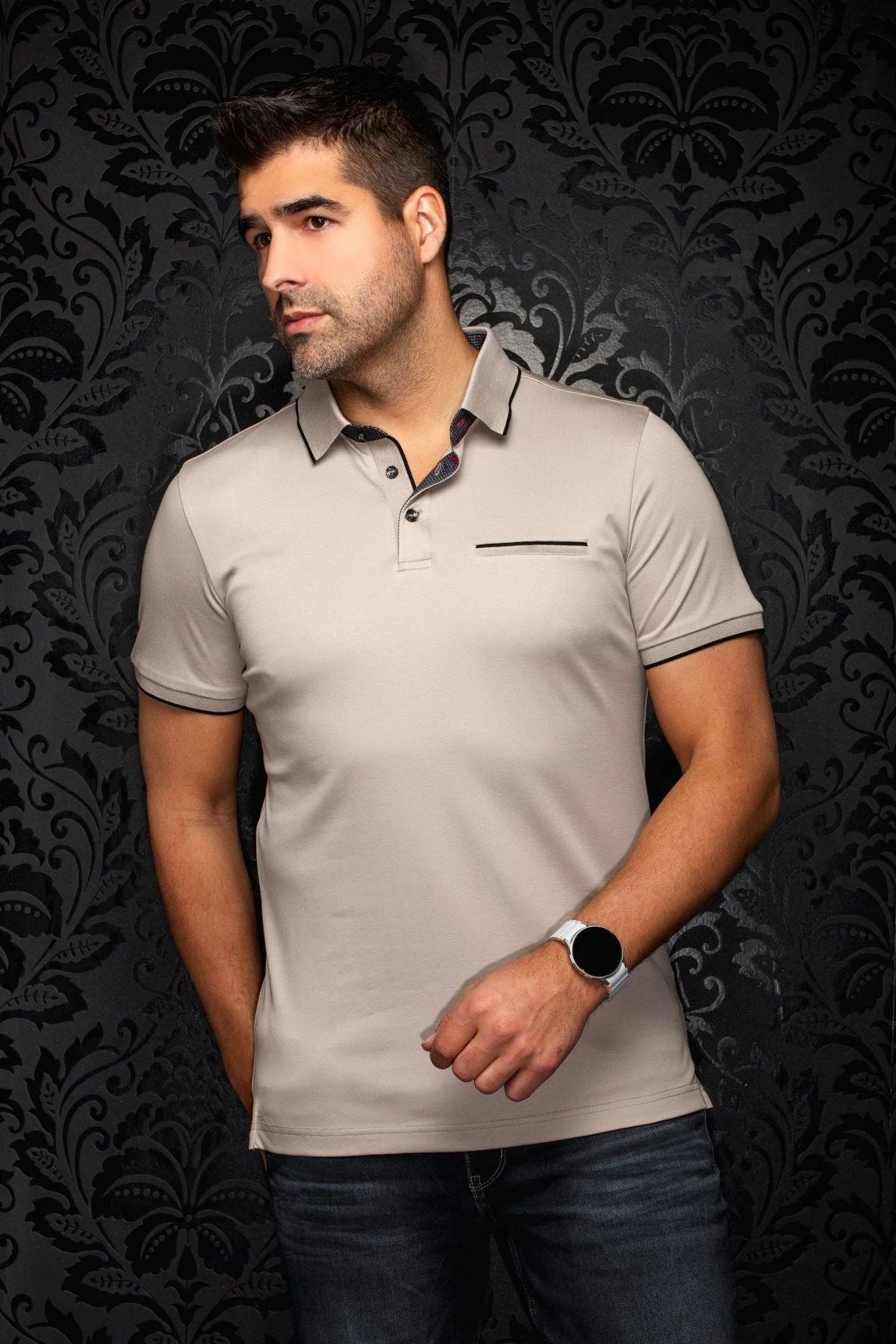Polo manches courtes AU NOIR (STONE - 262739) MODÈLE: MERCURY