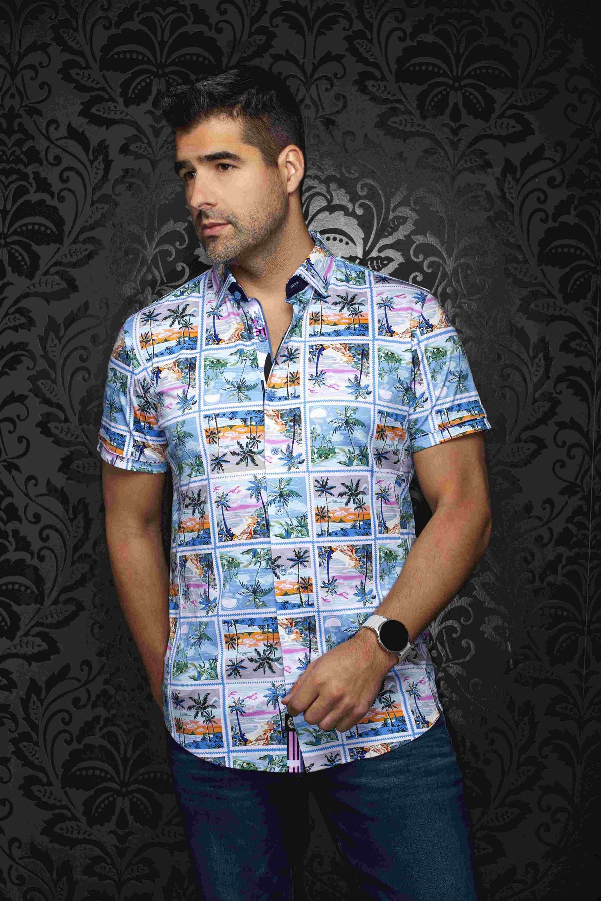 Chemise Manches Courtes AU NOIR (LIGHT/BLUE - 262740) MODÈLE: KANAHA (SS)