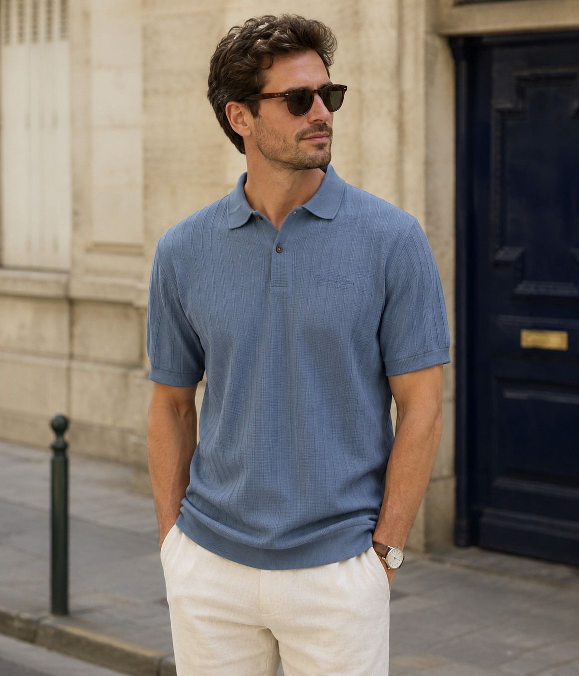 Polo manches courtes ETHNIC BLUE (CIEL - 262743) MODÈLE: 90929B