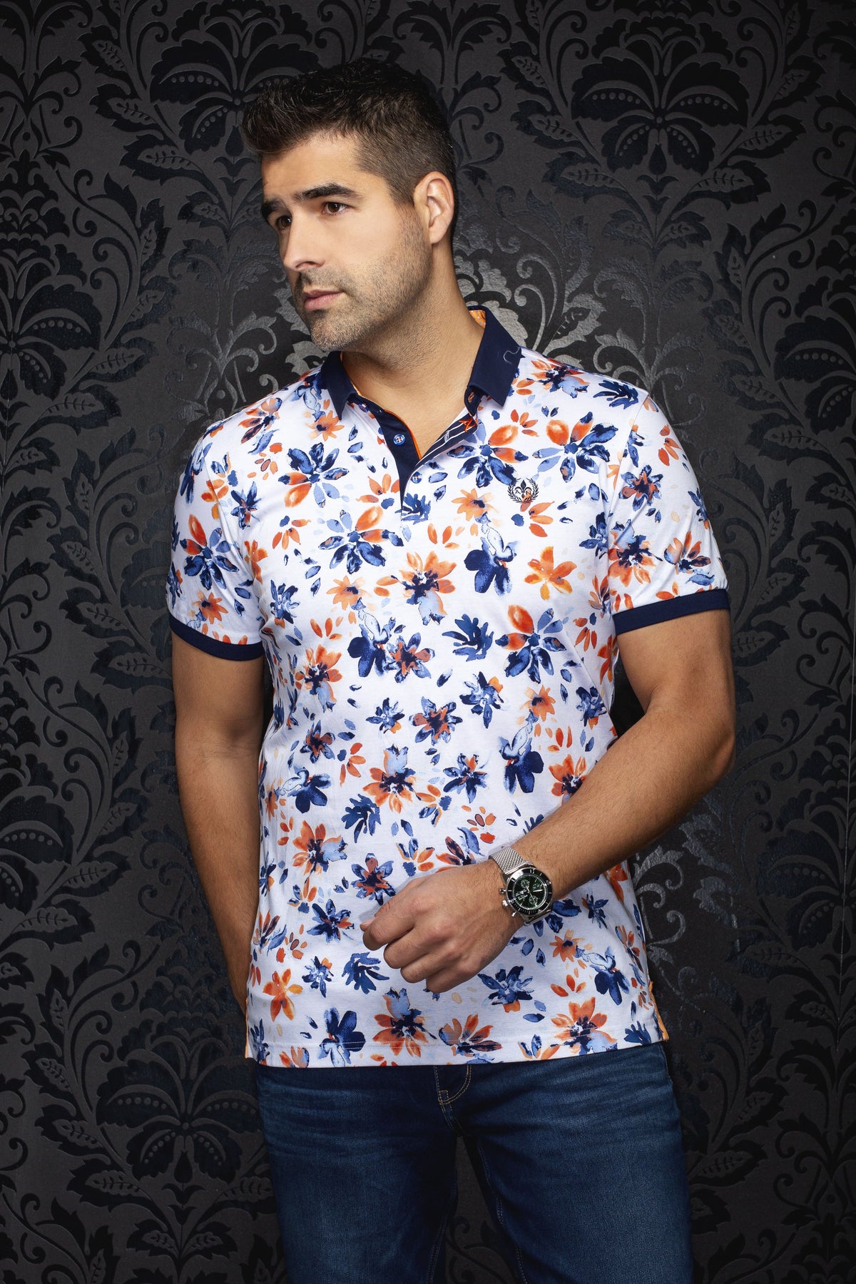 Polo manches courtes AU NOIR (WHITE/ORANGE - 262751) MODÈLE: CANTERAS