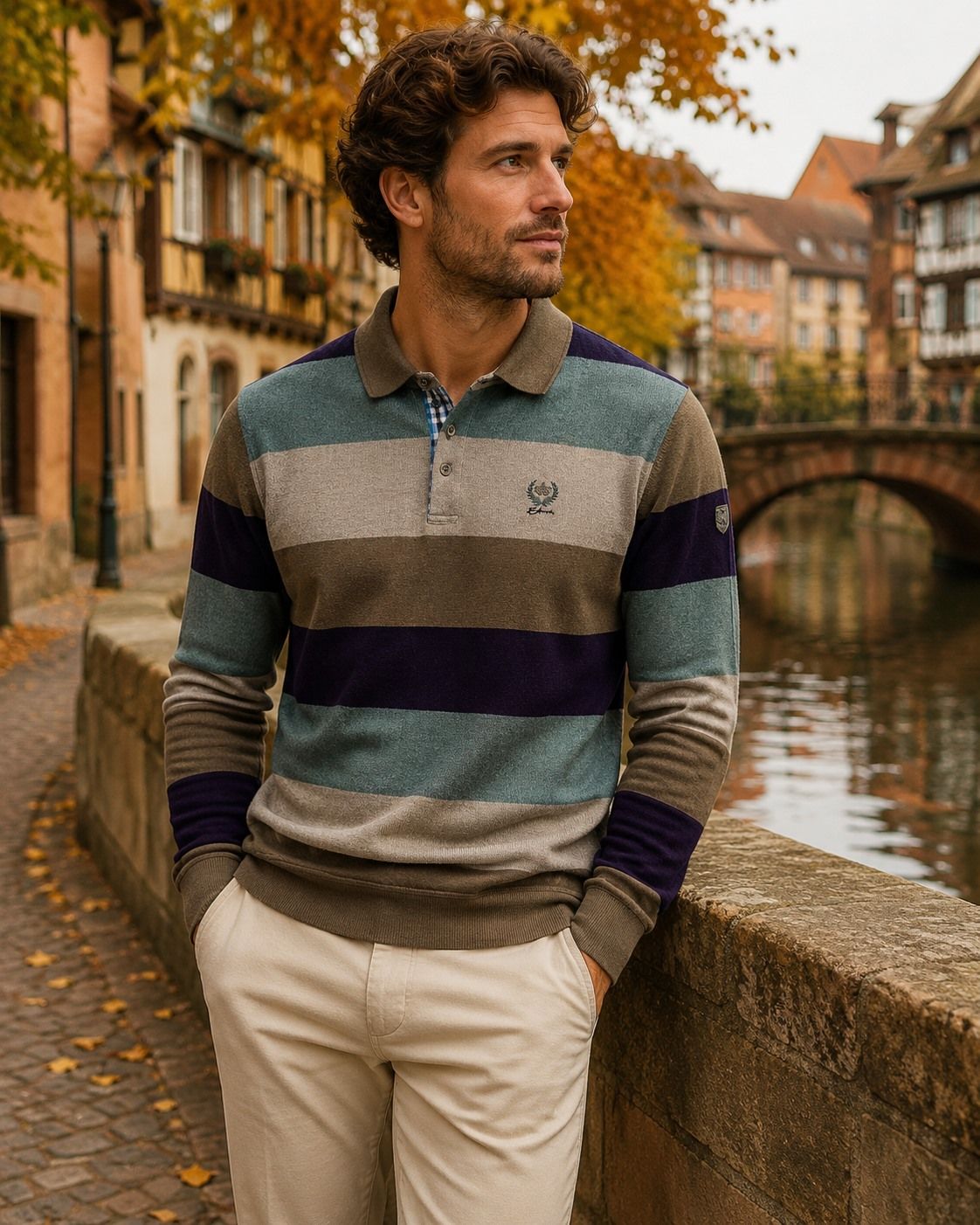 POLO MANCHES LONGUES ETHNIC BLUE (FORET - 262803) MODÈLE: 9029-13A
