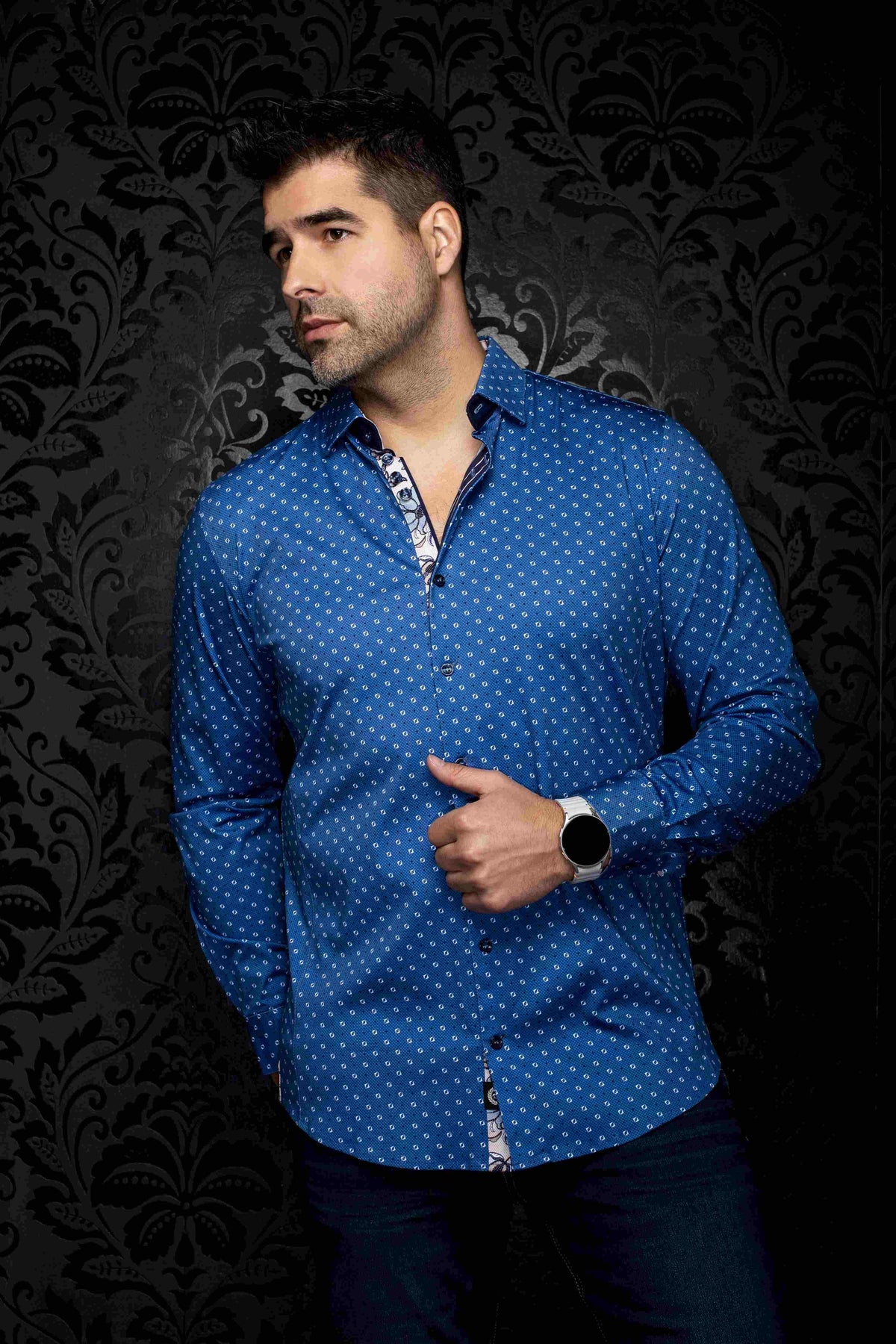 Chemise extensible sport manches longues AU NOIR (DENIM - 262861) MODÈLE: PALERMO