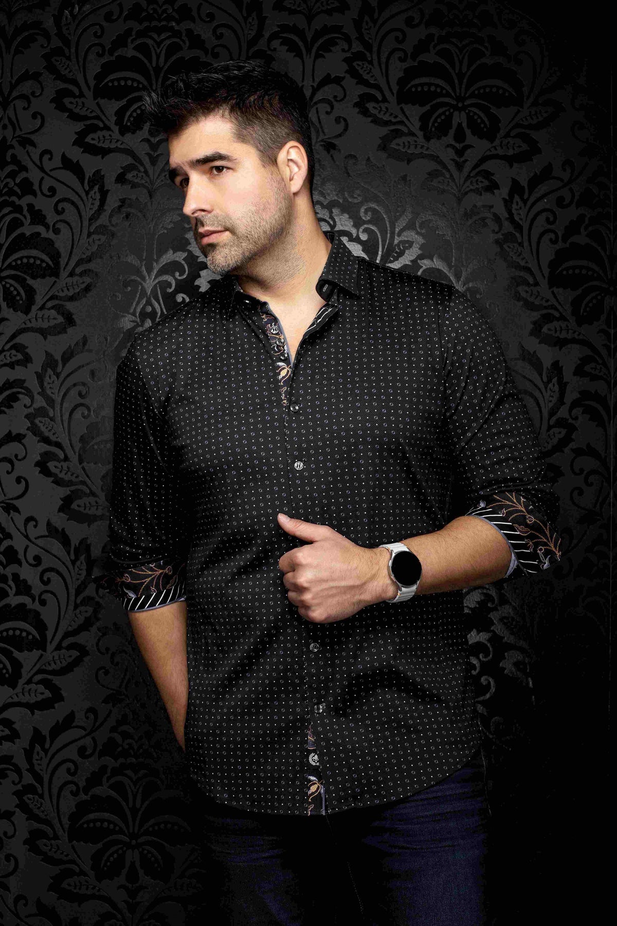 Chemise extensible sport manches longues AU NOIR (NOIR - 262861) MODÈLE: PALERMO