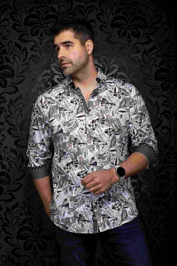 Chemise extensible sport manches longues AU NOIR (WHITE KHAKI - 262862) MODÈLE: OSAKA