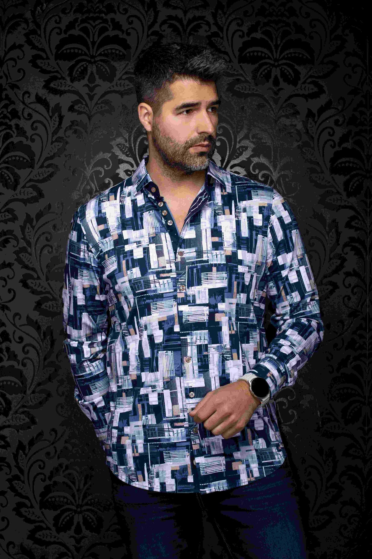 CHEMISE MANCHES LONGUES AU NOIR (NAVY - 262871) MODÈLE: LAREDO
