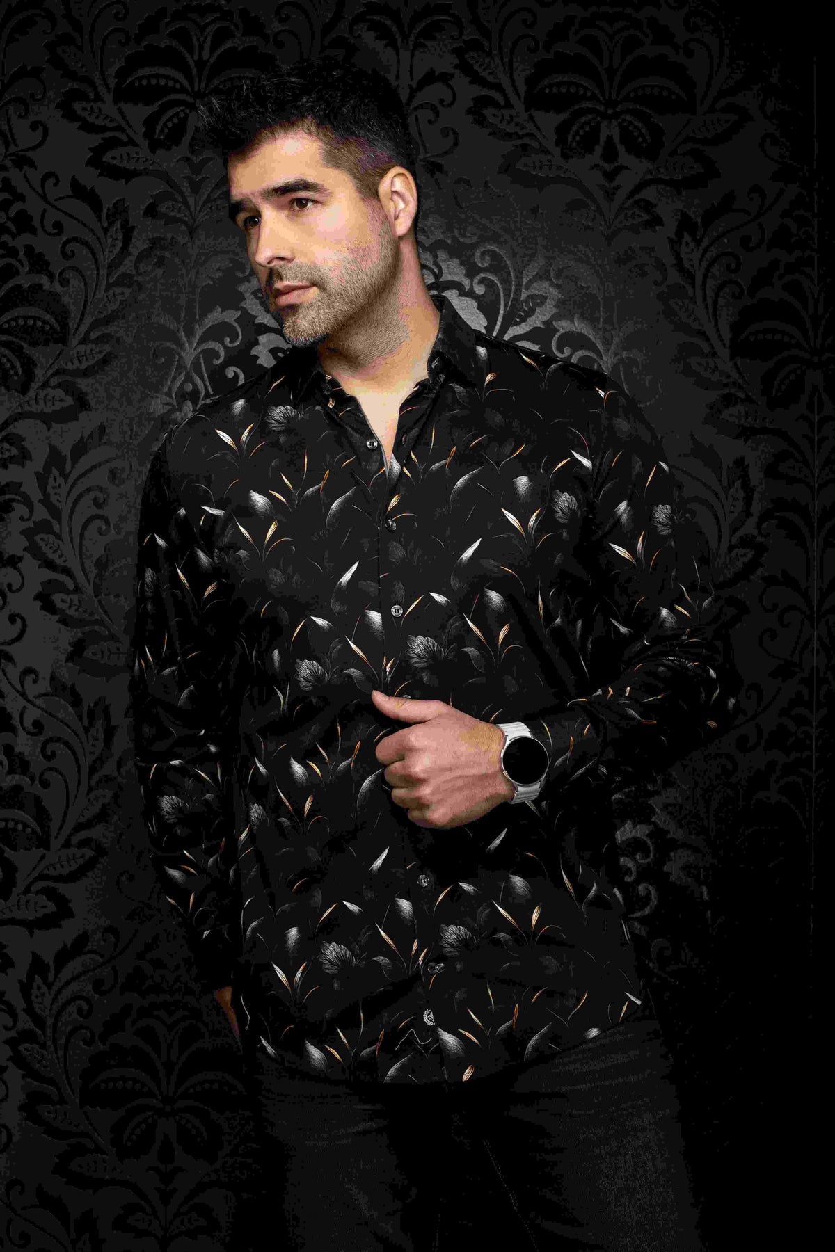 CHEMISE MANCHES LONGUES AU NOIR (BLACK/GOLD - 262872) MODÈLE: ONYX