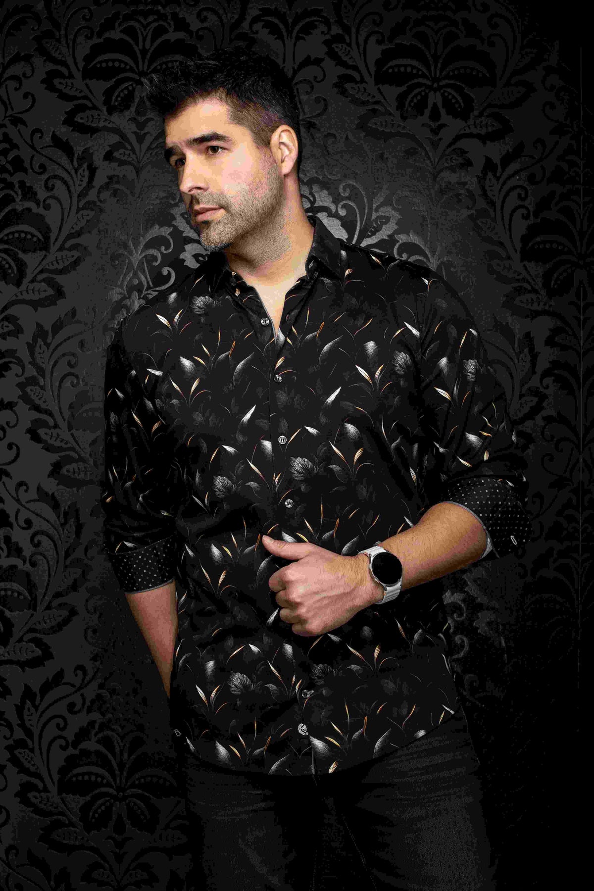 CHEMISE MANCHES LONGUES AU NOIR (BLACK/GOLD - 262872) MODÈLE: ONYX