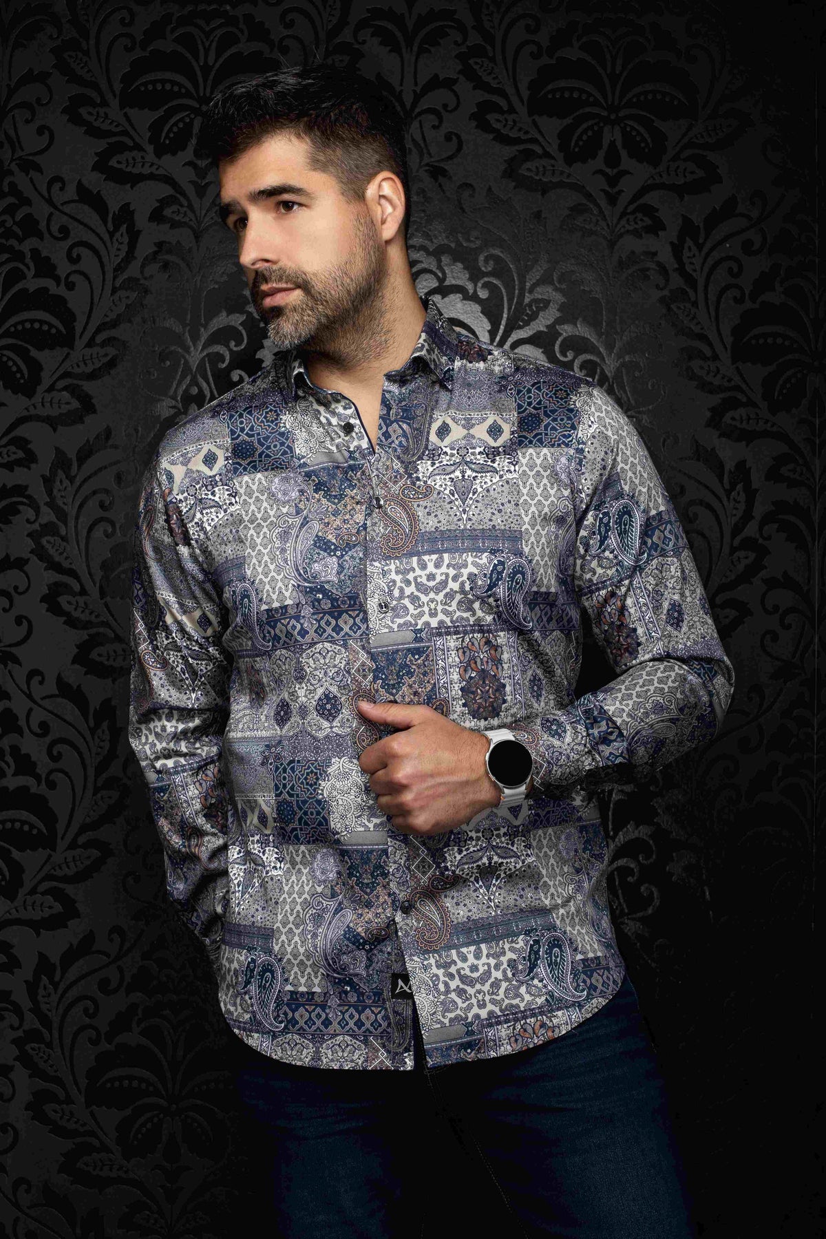 Chemise sport manches longues AU NOIR (NAVY/TAUPE - 262919) MODÈLE: TITAN