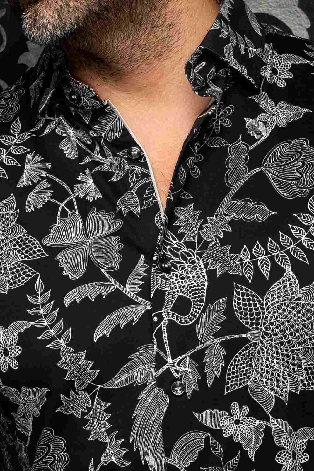 Chemise sport extensible manches longues AU NOIR (BLACK/GOLD - 262922) MODÈLE: LUXOR