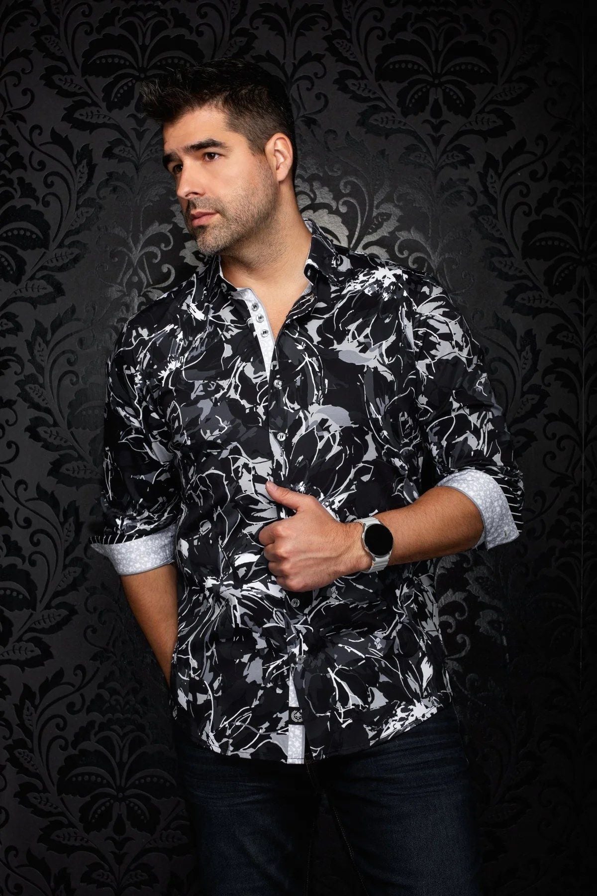 Chemise extensible sport manches longues AU NOIR (NOIR - 262961) MODÈLE: BELMONTE