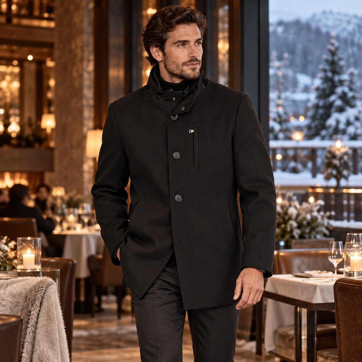 Manteau 3/4 en lainage LIEF HORSENS (NOIR - 262969) MODÈLE: C002-LUCA 2