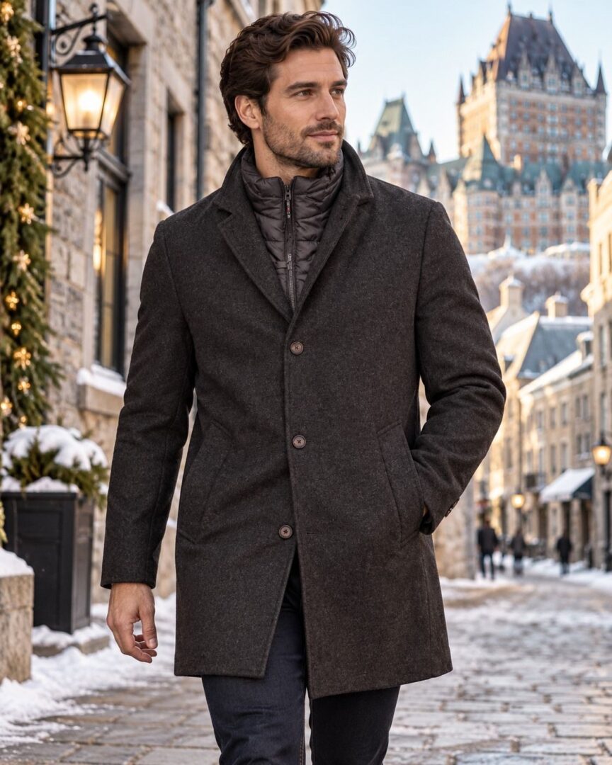 Manteau de lainage 3/4 POINT ZERO (NOIR MIX - 263017) MODÈLE: 7768410