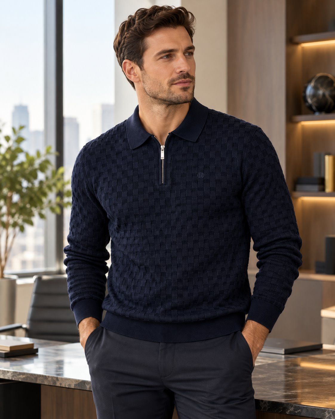 Polo en tricot manches longues FELLOWS PREMIUM (110-MARINE - 263028) MODÈLE: 62.1129